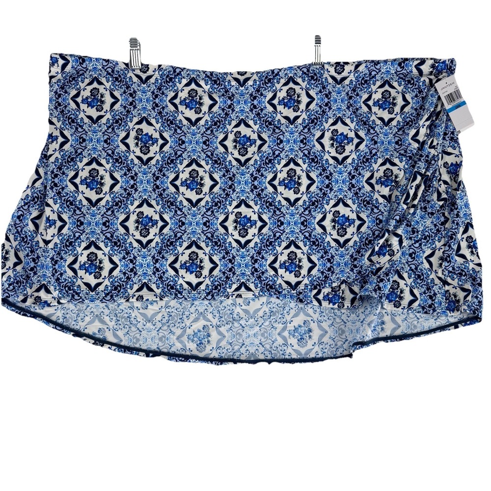Jantzen Wrap Front Printed Swim Over Skirt Size 28W Blue Ceramic